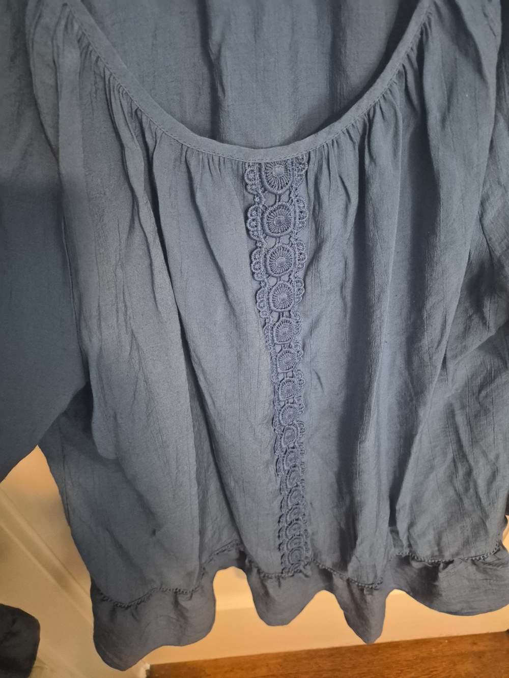 Women's Blue Peasant Tunic with Crochet Detail - Picture 3 of 5